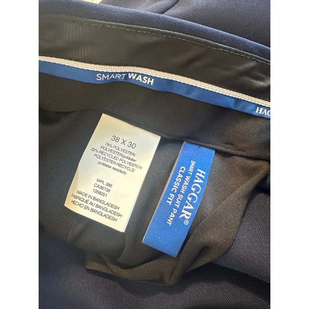 New Men's Haggar Navy Smart Wash Repreve Classic Fit Dress Pants 38x30